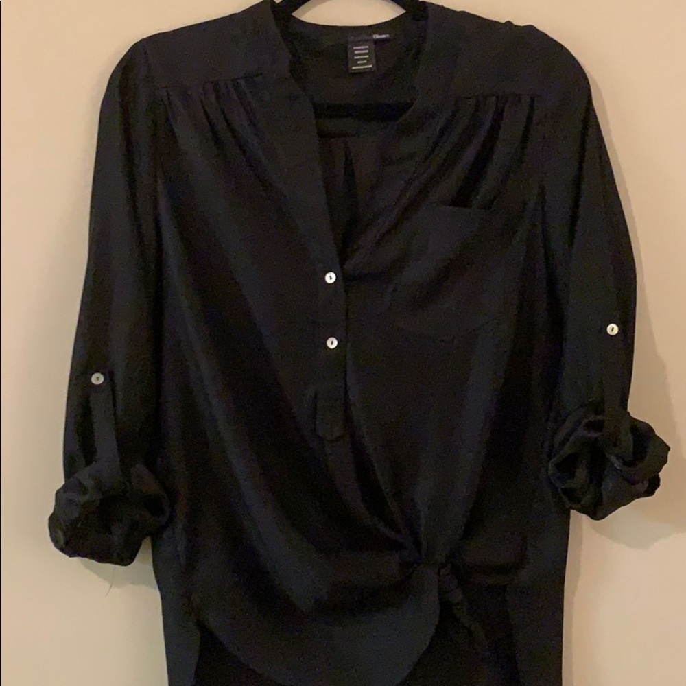 Ellison Long Sleeve Black Button Up Top